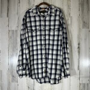 Timberland Mens Button Up Size XXL Navy Plaid Cotton Vintage Hong‎ Kong READ